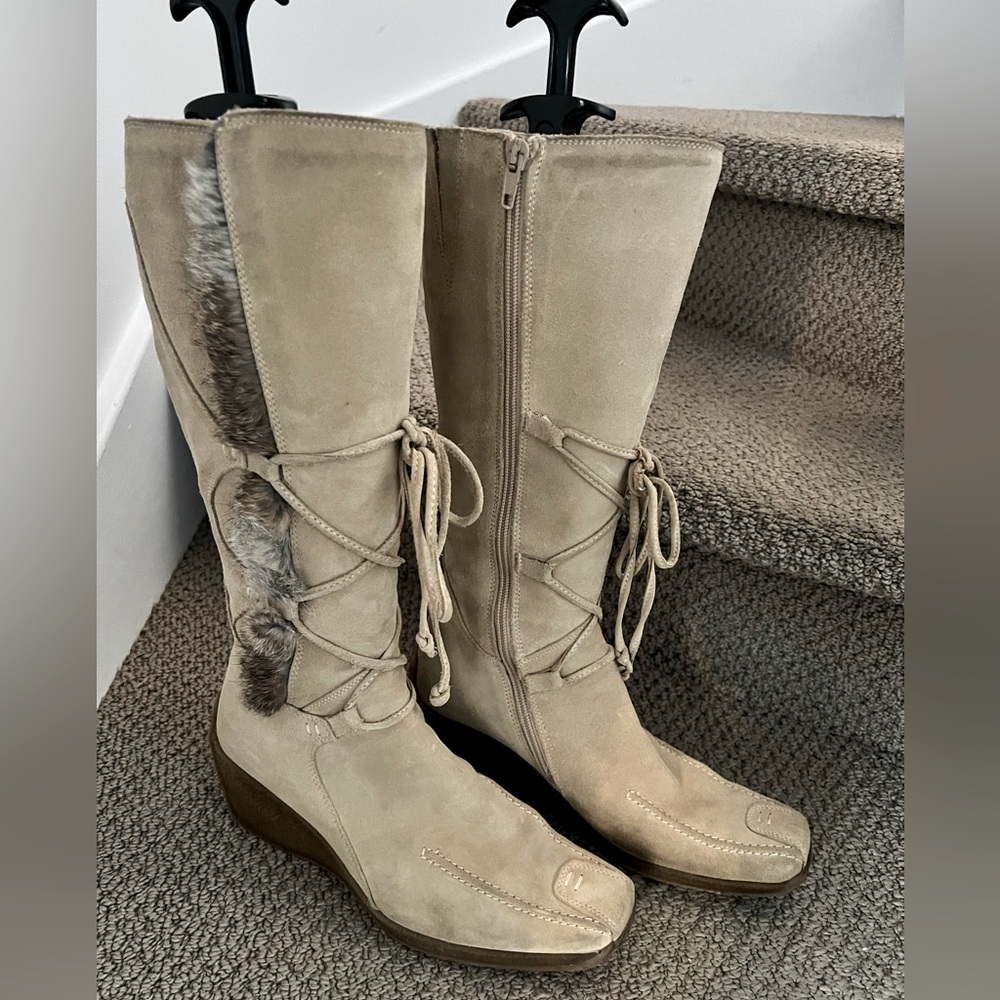 Bravo brown suede knee high boot with fur trim